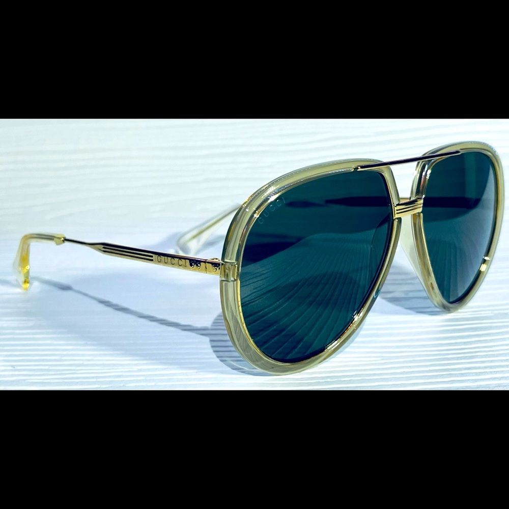 GUCCI🔥GQ COVER 2022 MENS Oversize Aviators - Gold Metal Frame-Dark Green-NWT